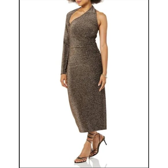 Terea Women's Nola One Shoulder Metallic MIdi Dress Size M NWT - Picture 3 of 6